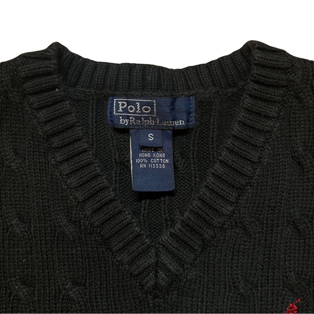 Polo by Ralph Lauren Men's Black Cable-Knit Cotton Sweater Vest - Picture 3 of 4